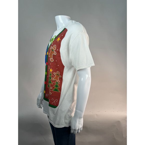 Christmas Holiday Gildan Faux Vest Gingerbread TShirt Large White Cotton - Picture 4 of 16